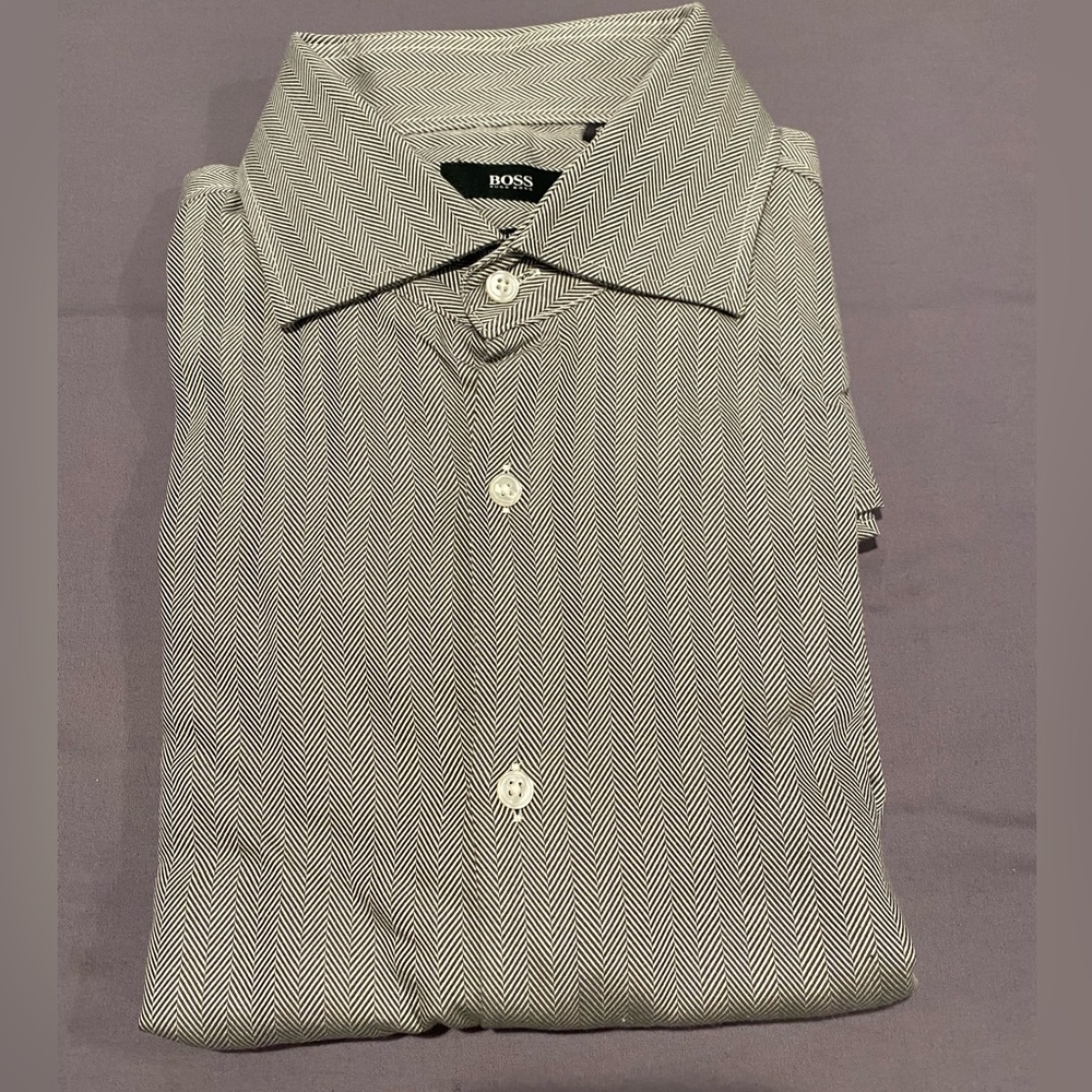 Hugo Boss grey herringbone dress shirt 16